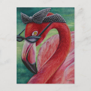 Carte Postale Art à l'aquarelle de flamant rose rétro glamour