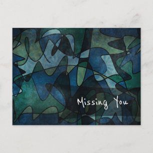 Carte Postale Art abstrait bleu, vert, sarcelle "Tu me manques"