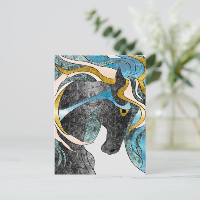 Carte Postale Art abstrait de cheval en verre teinté – Équidé mo (Debout devant)
