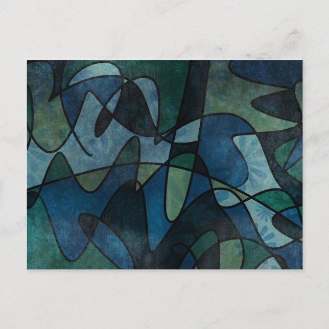 Carte Postale Art abstrait de verre teinté numérique sarcelle bl (Devant)