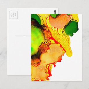 Carte Postale Art abstrait encre à alcool jaune vert