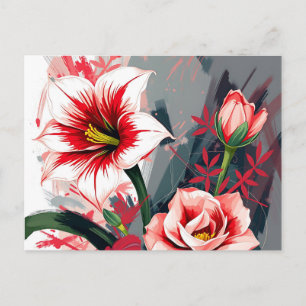 Carte Postale Art Abstrait expressif d'Amaryllis et de Camellia