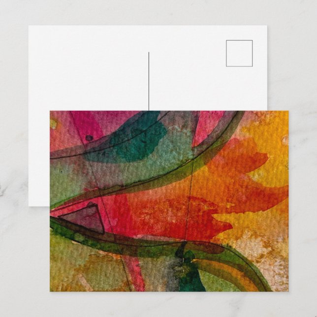 Carte Postale Art Abstrait Expressionniste à l'Aquarelle et à l' (Devant / Derrière)