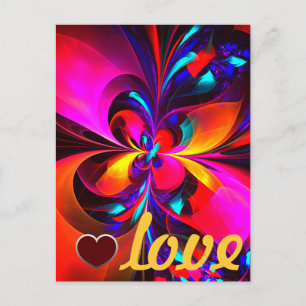 Carte Postale Art abstrait floral moderne motif bleu rouge #07