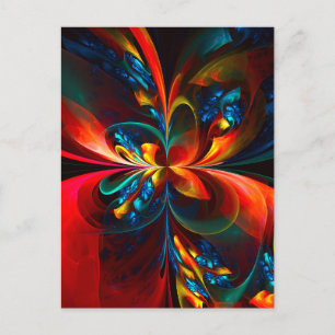 Carte Postale Art abstrait floral moderne orange bleu motif #14