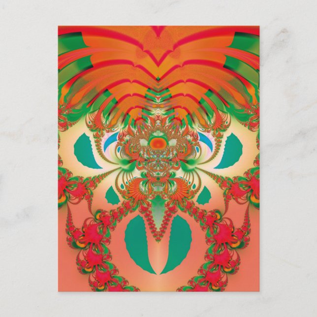 Carte Postale Art abstrait fractal de hibou rouge (Devant)