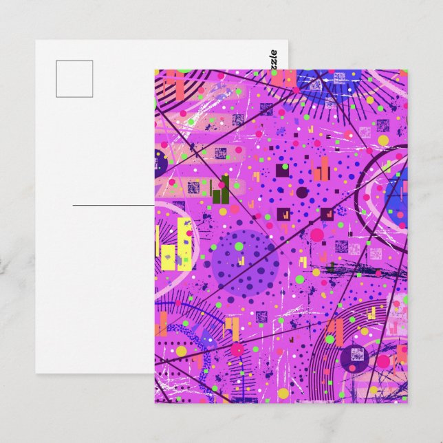 Carte Postale Art abstrait : Glitch violet (Devant / Derrière)