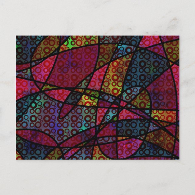 Carte Postale Art abstrait gras avec cercles et lignes noires (Devant)
