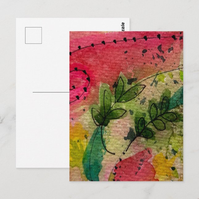 Carte Postale Art abstrait impressionniste à l'aquarelle et à l' (Devant / Derrière)