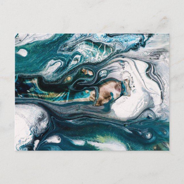 CARTE POSTALE ART ABSTRAIT IMPRIMER CUIVRE BLANC TURQUOISE (Devant)