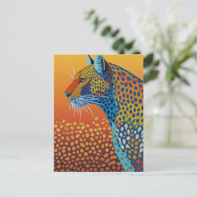 Carte Postale Art Abstrait Léopard Vibrant (Debout devant)