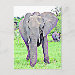 Carte Postale Art africain Elephant Mama et Baby Scene