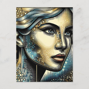Carte Postale Art Ai Abstrait   Visage de Femme