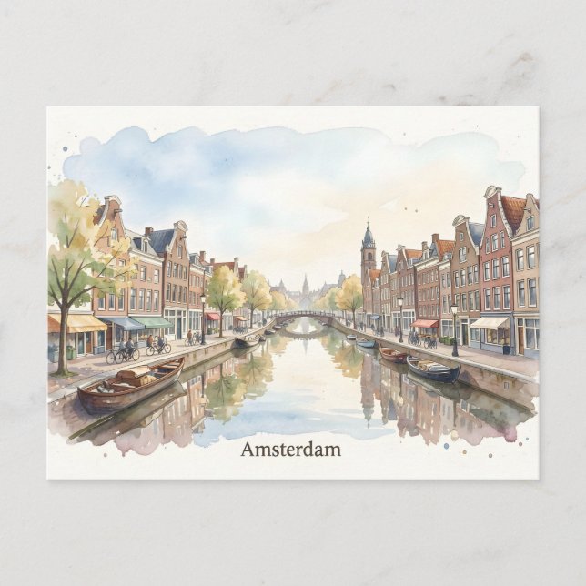 Carte Postale art aquarelle Amsterdam (Devant)