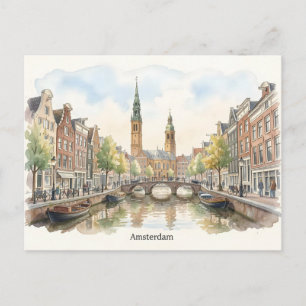Carte Postale art aquarelle Amsterdam