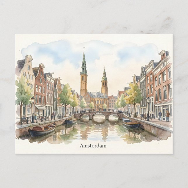 Carte Postale art aquarelle Amsterdam (Devant)