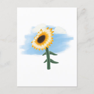 Carte Postale Art aquarelle ciel bleu et tournesol jaune