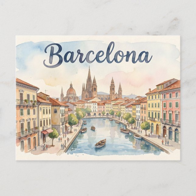 Carte Postale art aquarelle de Barcelone (Devant)