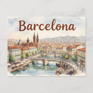 Carte Postale art aquarelle de Barcelone