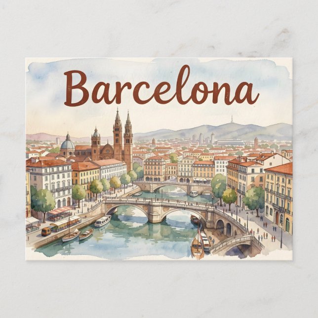 Carte Postale art aquarelle de Barcelone (Devant)