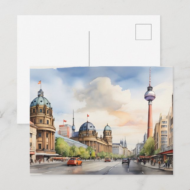 Carte Postale art aquarelle de Berlin (Devant / Derrière)