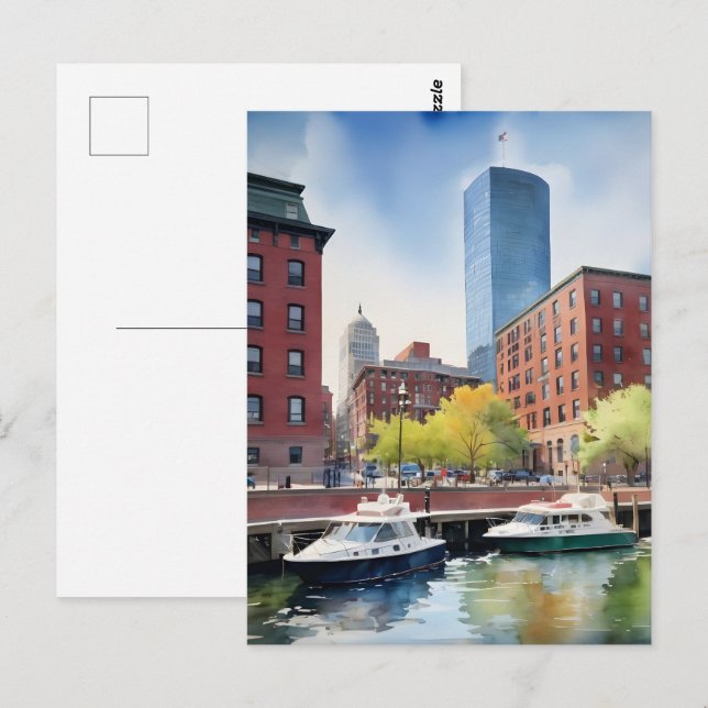Carte Postale art aquarelle de Boston (Devant / Derrière)