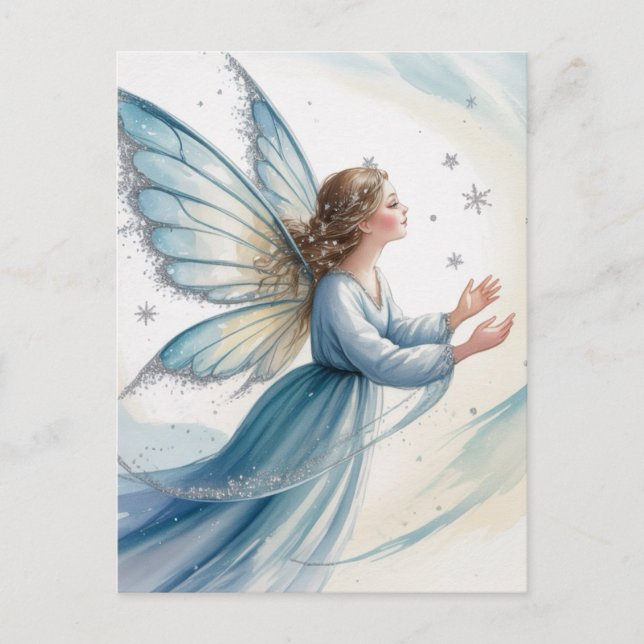 Carte Postale Art aquarelle de fée de neige d'hiver  (Devant)