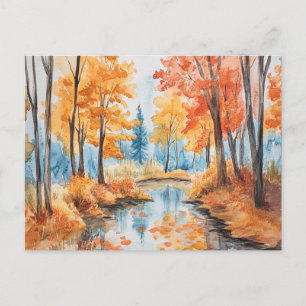 Carte Postale Art aquarelle de forêt automnale