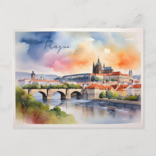 Carte Postale art aquarelle de Prague