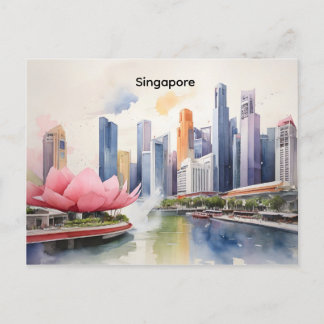 Carte Postale art aquarelle de Singapour