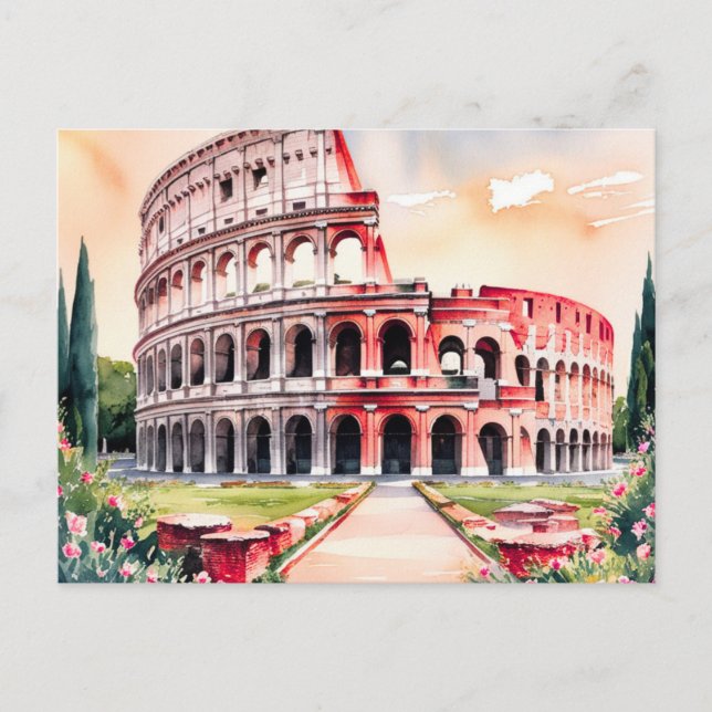 Carte Postale Art aquarelle du Colisée de Rome (Devant)