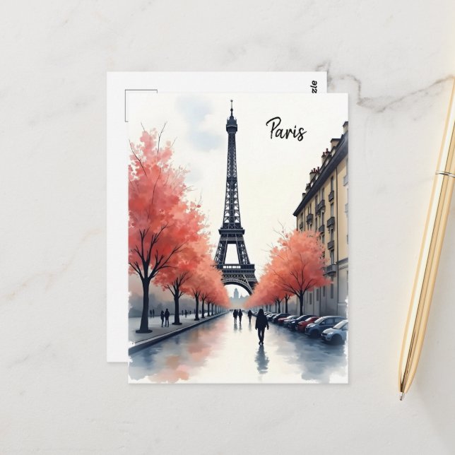 Carte Postale art aquarelle Paris (Devant/Arrière en situation)