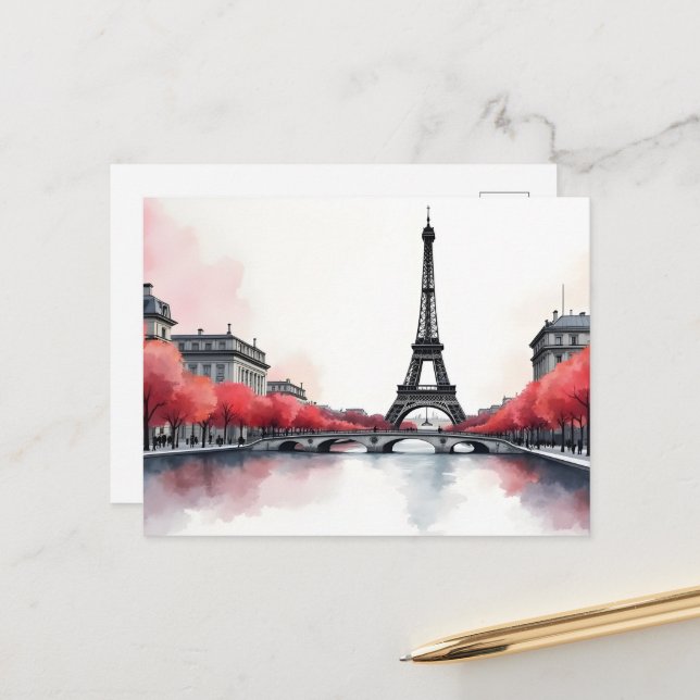 Carte Postale art aquarelle Paris (Devant/Arrière en situation)