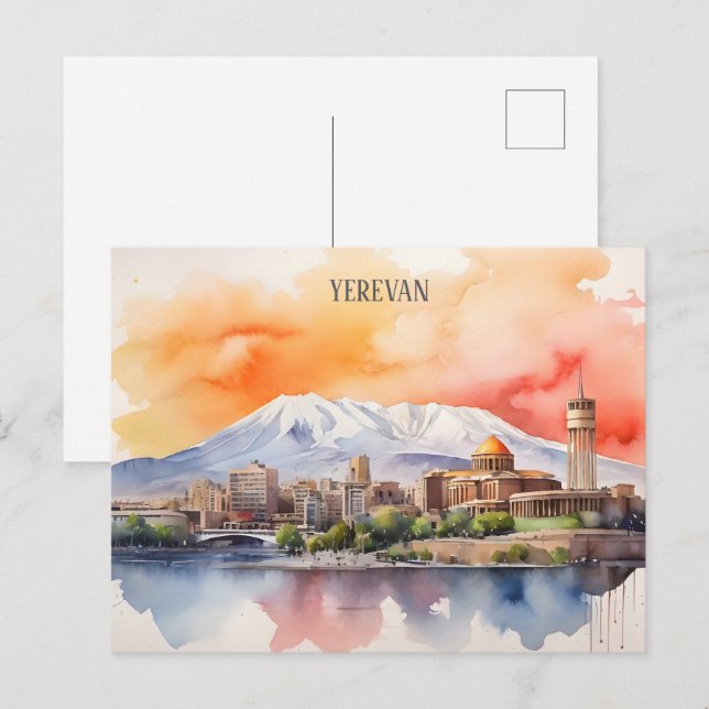 Carte Postale art aquarelle Yerevan (Devant / Derrière)