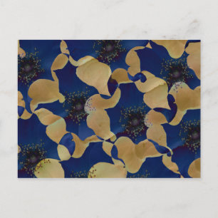 Carte Postale Art beige et bleu couleur motif floral/fleur