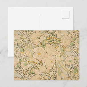 Carte Postale Art botanique de jardin de fleurs de pivoine Mucha