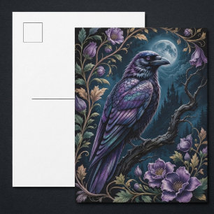 Carte Postale Art botanique lunaire violet corbeau