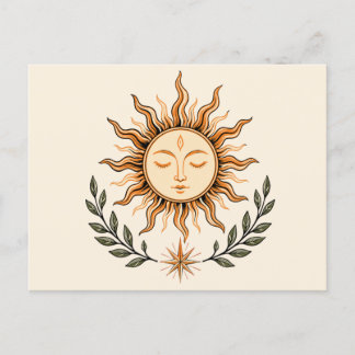 Carte Postale Art botanique mystique du visage du soleil céleste