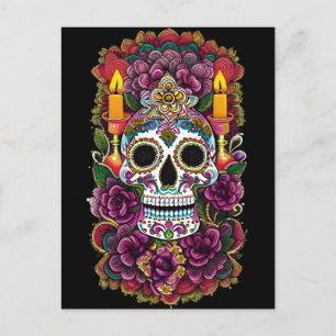 Carte Postale Art crâne de sucre - Altar à la lueur des bougies