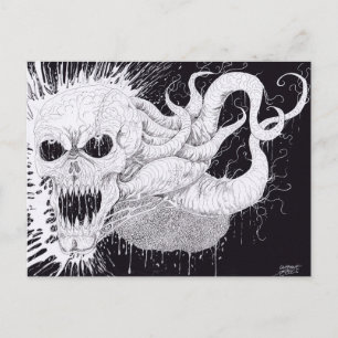 Carte Postale Art Crâne d'horreur noir et blanc