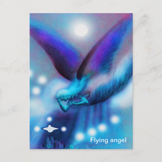 Carte Postale Art d'ange volant la nuit (Devant)