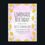 Carte Postale Art de bordure jaune rose d'anniversaire au citron<br><div class="desc">Cartes d'invitation d'anniversaire au citron dessinées à la main</div>