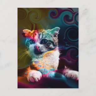 CARTE POSTALE ART DE CHAT COLORÉ DRÔLE ET TENDANCE