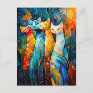 Carte Postale Art de chat cosmique avec fond stellaire