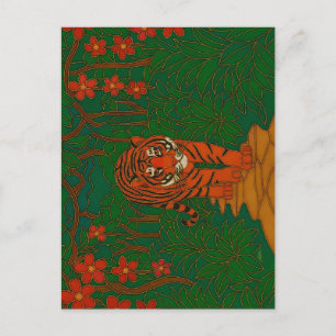 Carte Postale Art de cloisonné Tigre sur le chemin de la jungle