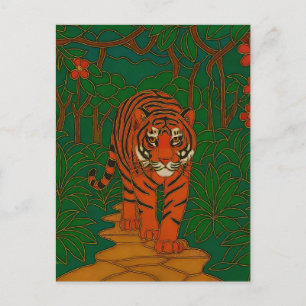 Carte Postale Art de cloisonné Tigre sur le chemin de la jungle