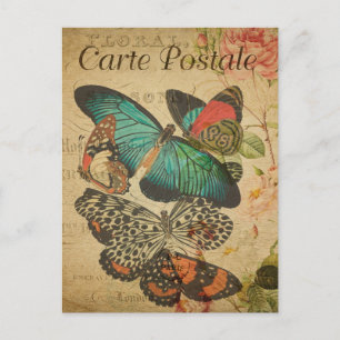 Carte Postale Art de collage floral papillon vintage moderne 