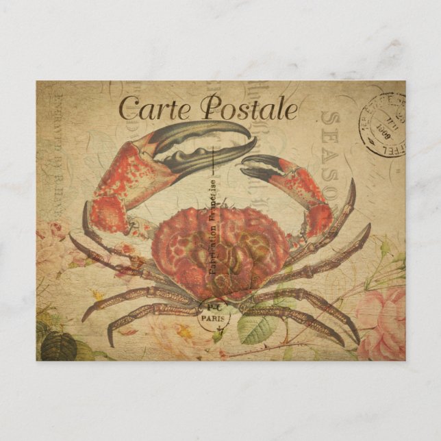 Carte Postale Art de collage français vintage moderne Crabe (Devant)