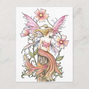 Carte Postale Art de Fée à Fleur Rose