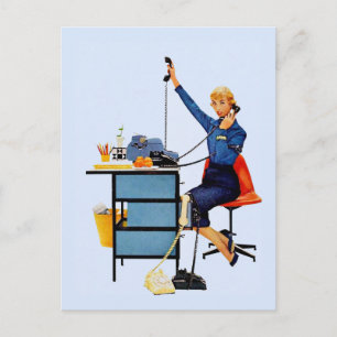 Carte Postale Art de femme active rétro de bureau vintage